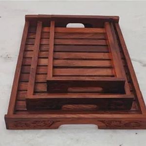 Rectangular Wooden Tray Set