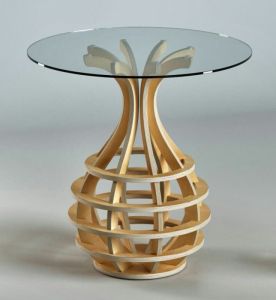 Round Wooden Coffee Side Table With Glass Tabletop