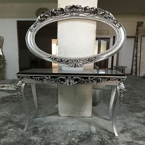 Silver Finish Wooden Console Table With Mirror