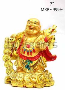 7 Inch Polyresin Golden Laughing Buddha, Packaging Type : Box