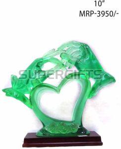 Crystal Heart Shape Trophy, Color : Green, Blue for Recognition Award