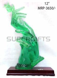 Green Acrylic Hand Trophy, Packaging Type : Box