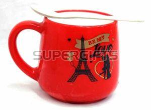 Printed Color Coated Red Ceramic Tea Cup 8 Inch