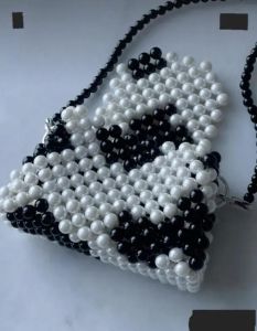 Chic Black and White Beaded Pearl Handbag
