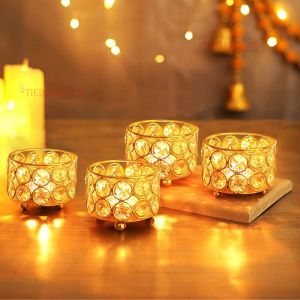 Crystal Tea Light Candle Holders, Color : Golden