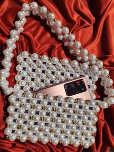 Golden Accents Elegant Pearl Beaded Handbag