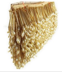 Golden Tube and Pearl Drop Beaded Fringe Lace Trim