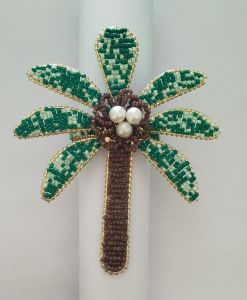 Pearls & Metal Base Handmade Beaded Palm Tree Napkin Ring