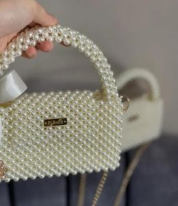 Handmade Pearl Beaded Handbag with Bow