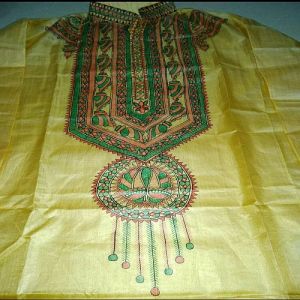 Customized Ladies Suit Handmade Madhubani Painting