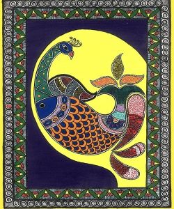 Paper Or Canvas Peacock Madhubani Painting, Color : Multicolored