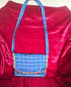 Cotton Sky Blue Embroidered Hand Bag for Casual Usage