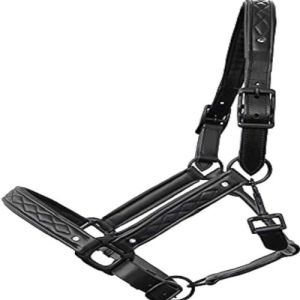 Black Padded Diamond Stitch Leather Halter