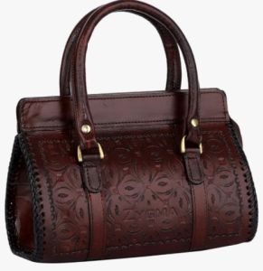Hand Tooled Oxblood Leather Bowling Bag Style Handbag