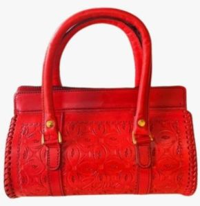 Hand Tooled Scarlet Red Leather Handbag