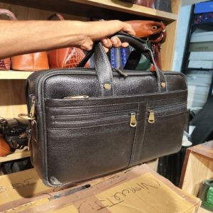 Mens Black Genuine Leather Briefcase and Laptop Bag