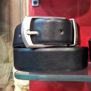 Mens Classic Black Leather Belt with Textured Finish