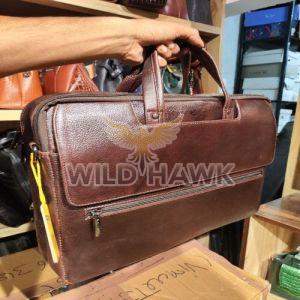 Brown Leather Briefcase with Laptop & Travel Pockets