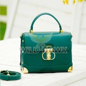 Faux Leather Emerald Green Structured Top Handle Bag Crossbody