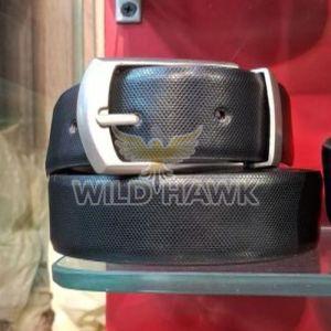 Mens Classic Black Leather Belt with Textured Finish