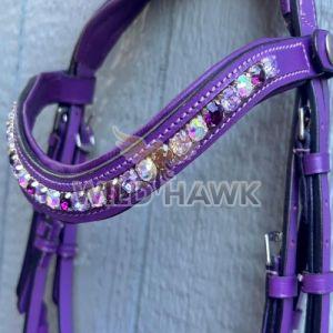 Genuine Leather Purple Crystal Sparkle English Horse Bridle