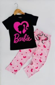 Girls Black & Pink Barbie T-shirt Pajama Set