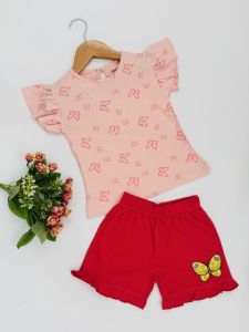 Girls Butterfly Print T-shirt with Shorts