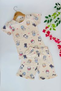 Girls Cat Print T-shirt and Shorts Set