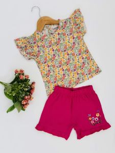 Girls Floral Print T-shirt with Shorts