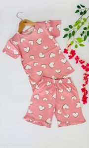 Girls Heart Print T-shirt and Shorts Set