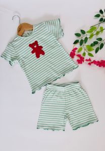 Girls Mint Green Striped Top &AMP; Shorts Set
