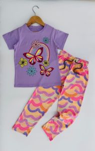 Girls Purple Butterfly &AMP; Rainbow T-shirt Pajama Set