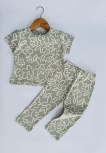 Girls Sage Green Floral Pajama Set