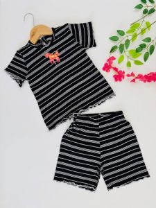 Girls Striped Top & Shorts Set