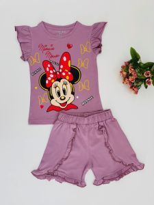Girls Sweet Minnie Mouse Print T-shirt with Shorts