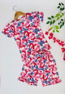 Girls Vibrant Butterfly Ruffle T-shirt &AMP; Shorts Set