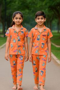 Kids Orange Dino Print Pajama Set