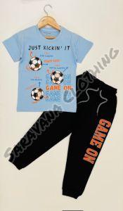 Soft Comfortable Cotton Blend Boys Soccer Print Jogger Set