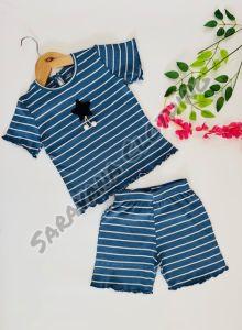 Girls Blue Striped Top & Shorts Set