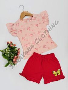 Girls Butterfly Print T-shirt with Shorts