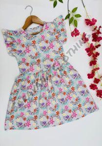 Cotton Blend Girls Floral and Rainbow Print Dress