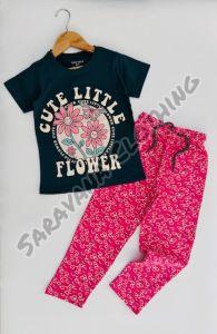 Girls Floral Graphic T-shirt & Pajama Set