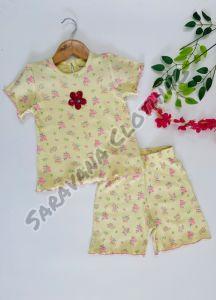 Girls Floral Print Ribbed T-shirt and Shorts Set