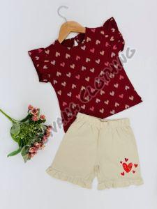 Cotton Blend Girls Heart Print T-shirt with Shorts Small