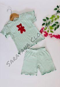 Girls Mint Green Striped Top & Shorts Set