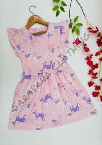Cotton Blend Girls Pegasus and Unicorn Print Dress