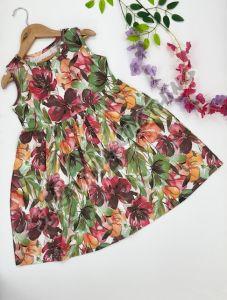Soft Comfortable Knit Fabric Girls Printed Tropical Blossom Frock