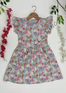 Soft Knit Fabric Girls Rainbow Floral Frock