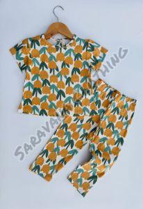 Ribbed Knit Fabric Girls Retro Floral Pajama Set