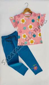 Girls Smiley Face T-shirt & Blue Pajama Set